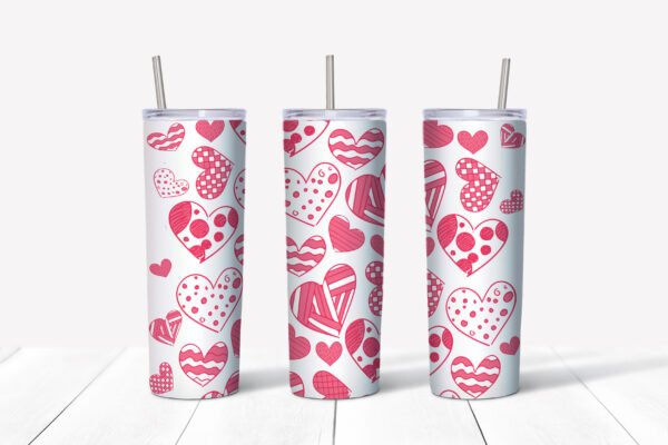 Pink Sketched Hearts Tumbler - 20oz